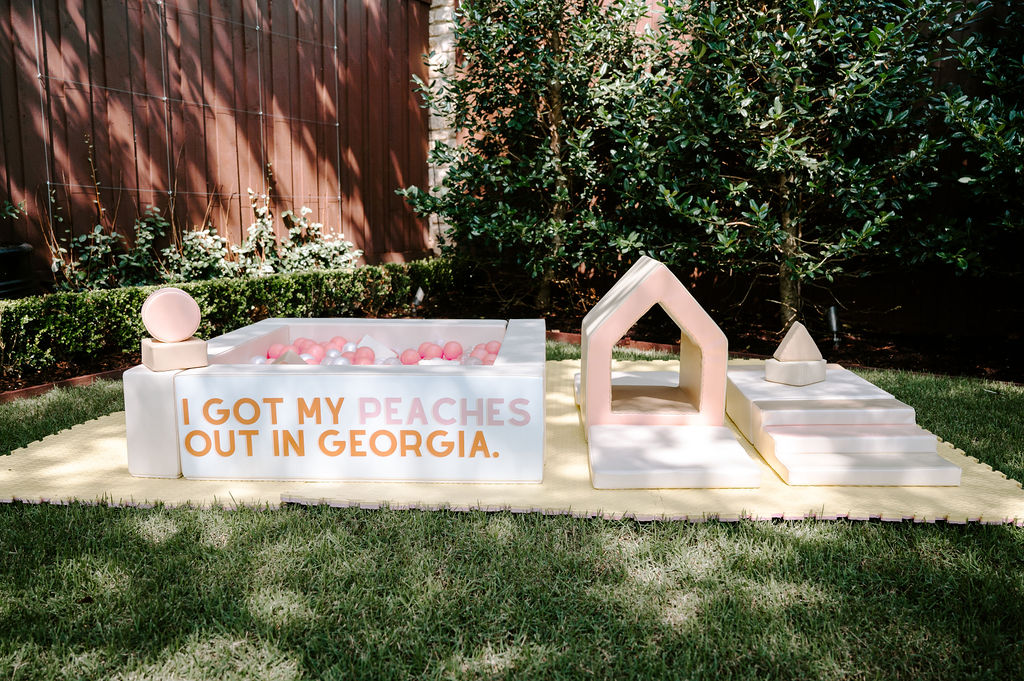 one sweet peach birthday theme soft play rental ball pit set for first birthday