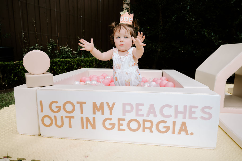 i got my peaches out in Georgia ball pit one sweet peach first birthday